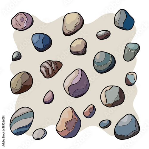 Collection of various sea pebbles.