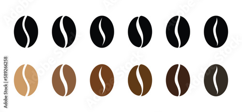 Coffee bean icon on white background. Coffee beans icon collection in flat and color style. Morning coffee sign and symbol. Vector illustration