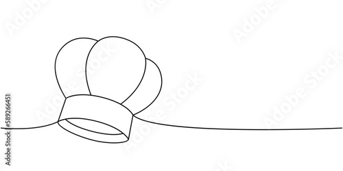 Chef hat, cook cap one line continuous drawing. Kitchen tools continuous one line illustration. Vector minimalist linear illustration.