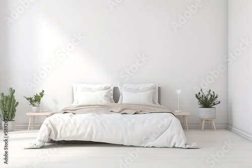 Interior of stylish room with big bed and mirror   Light  cute and cozy home bedroom interior with unmade bed   Loft and modern bedroom   3D render image   Generative AI