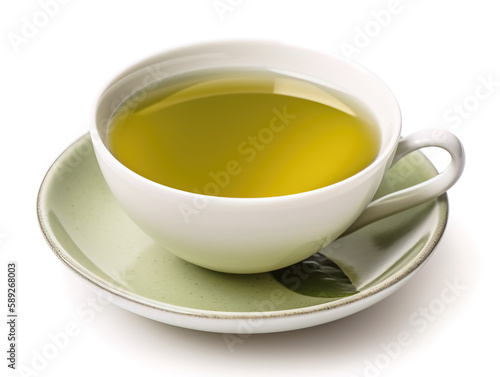 Cup of green tea isolated on white background.