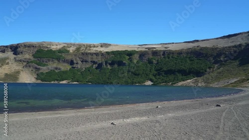 View over lake lago Alumine from Batea Mahuida volcano in the border region between Argentina and Chile. photo