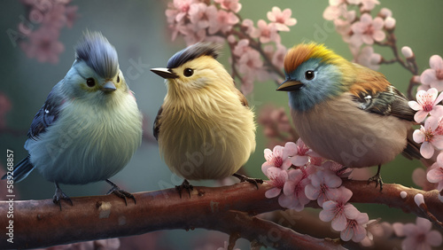 Cute little spring birds. Generative AI