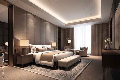 3d render Nordic style bedroom   Luxurious bedroom in a neoclassical style   Master bedroom interior in luxury apartment   Modern bedroom interior with concrete walls  Generative AI