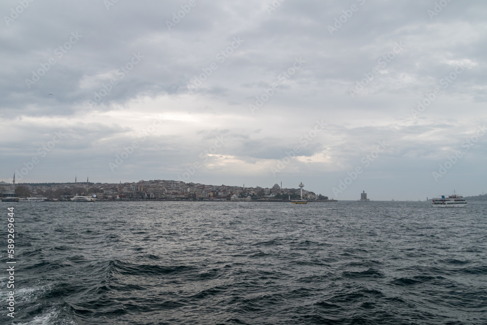 Bosphorus Strait at cloudy day in Istanbul, Turkey.