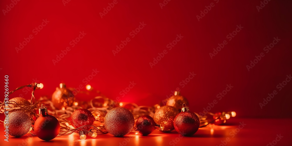 Glowing Christmas banner with shimmering lights and festive decorations Glowing Christmas banner with shimmering lights and festive decorations