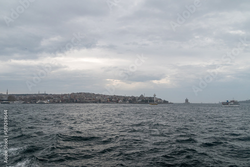 Bosphorus Strait at cloudy day in Istanbul, Turkey.