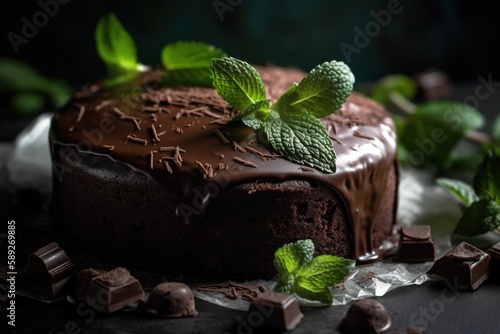 chocolate cake with mint photo