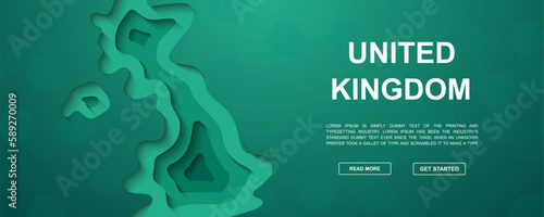 United Kingdom paper cut symbol for promotion banner. Horizontal paper cut illustration. United Kingdom map template illustration concept.