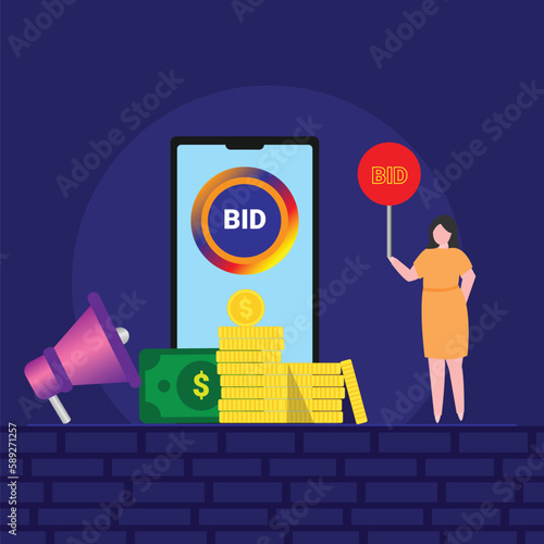 The concept of Public Auction Bidders Vector, Buyers and Auctioneers