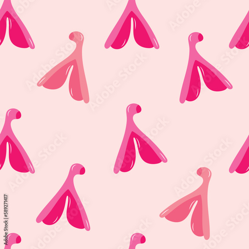 Clitoris seamless pattern, structure of the clitoris, hand drawn drawn pink background