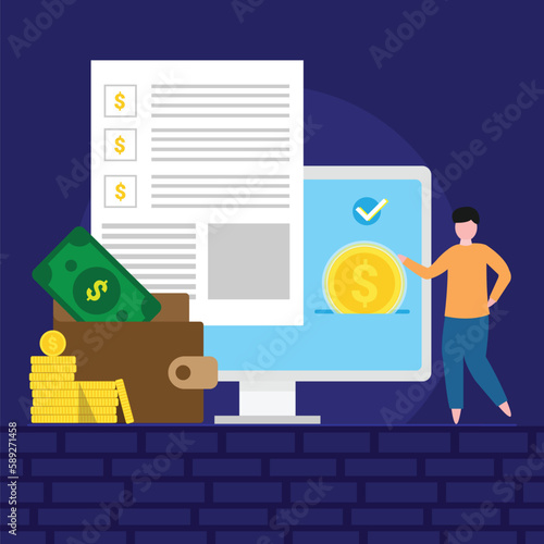 Electronic or Digital Payment, E-wallet online bill payment information concept, Money transfer vector