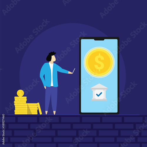 Mobile payment App, Hand holding smartphone for sending and receiving money online