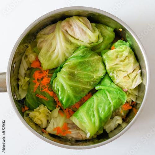 Cooking cabbage rolls with vegan meat