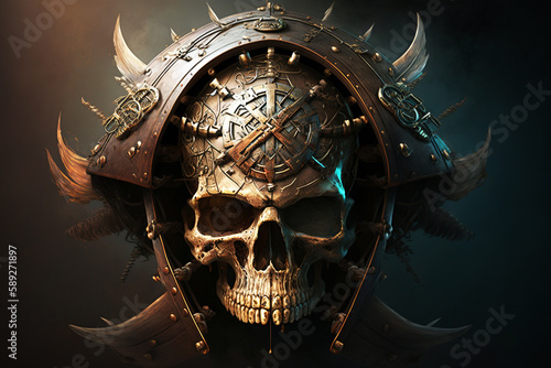 Pirate skull on dark background. Generative AI.