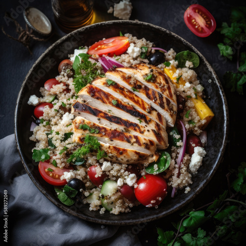 Grilled Chicken and Quinoa Greek Salad-Mediterranean Food-Generative AI