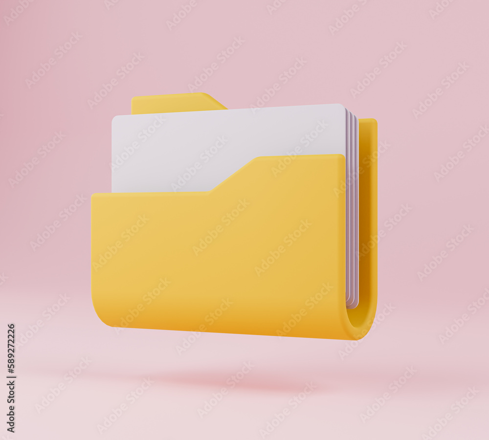 Realistic yellow paper folder icon 3d render illustration. Folder with documents. Realistic yellow paper folder icon 3d render illustration. Folder with documents.