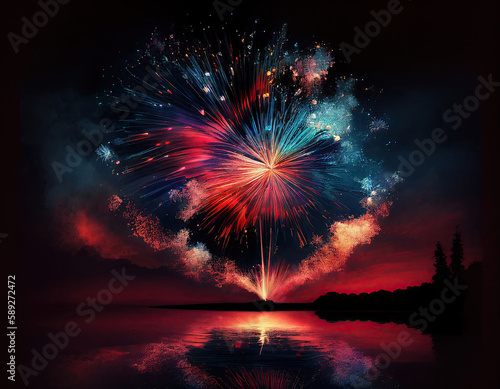 A beautiful fireworks display  4th of July  Independence Day  America. Generative AI