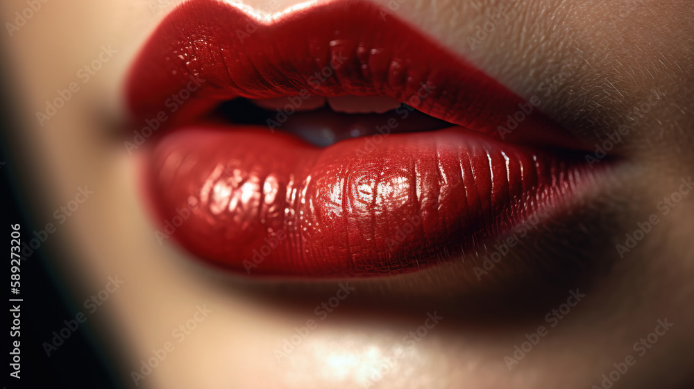 Fototapeta premium Sexy Lips. Beauty Red Lips Makeup Detail. Beautiful Make-up Closeup. Sensual Open Mouth. lipstick or Lipgloss