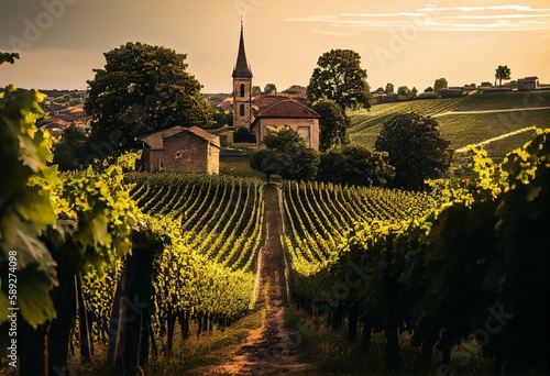 Foto Vineyards of Saint Emilion village. Generative AI