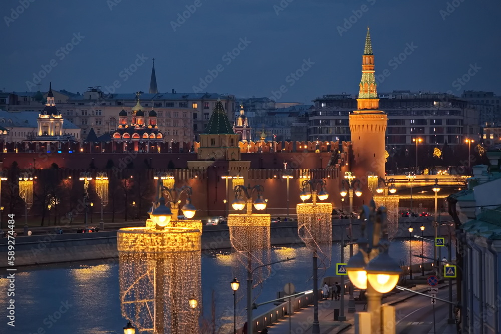 Obraz premium Moscow Kremlin in night illumination.