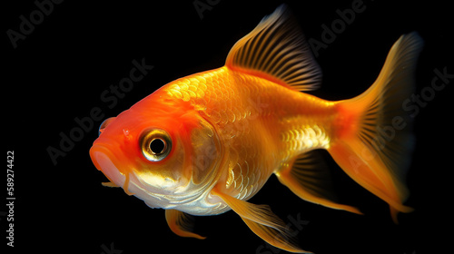 Gold Fish Isolated on Black Background. Generative Ai © PRI