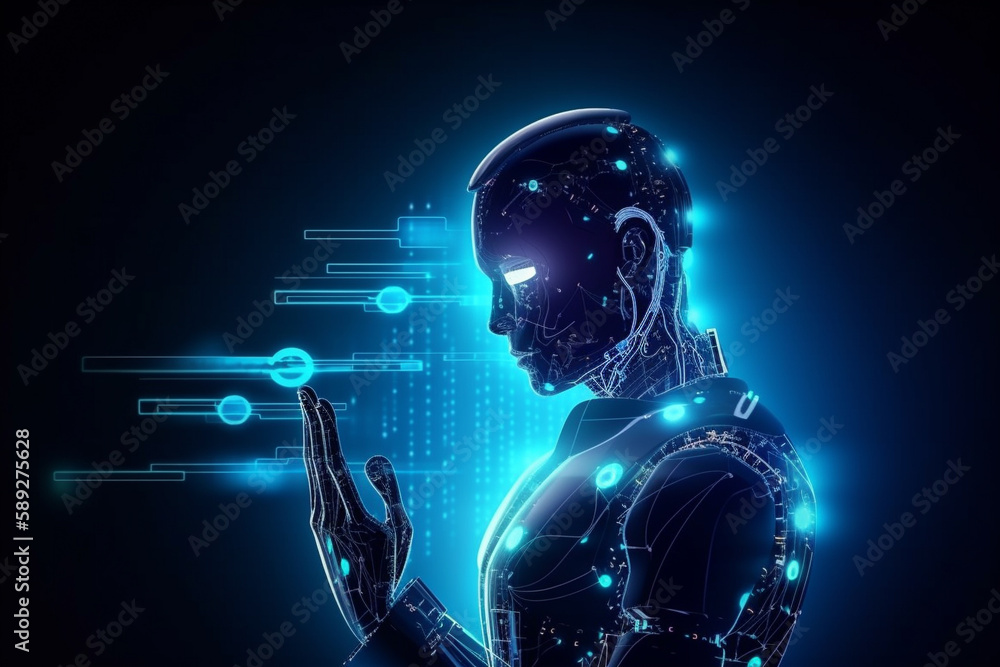 Futuristic android or AI cyborg robot digital intelligence concept. Artificial intelligence machine in the metaverse concept. AI generated Futuristic android or AI cyborg robot digital intelligence concept. Artificial intelligence machine in the metaverse concept. AI generated