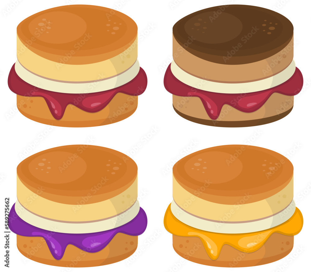 Set of biscuits jam strawberry illustration concept template food dessert Set of biscuits jam strawberry illustration concept template food dessert