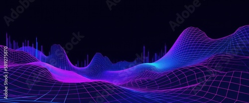 Graphic and dynamic abstract landscape, in the style of neon grids. Generative AI.