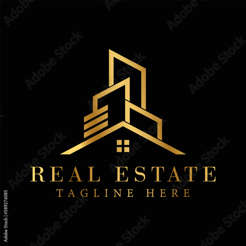 Real Estate logo design with gold color