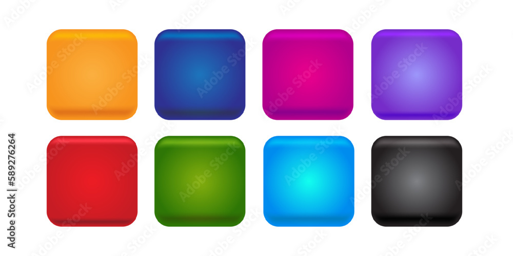 Modern 3d Buttons Rounded Square Vector Illustration Set Modern 3d Buttons Rounded Square Vector Illustration Set