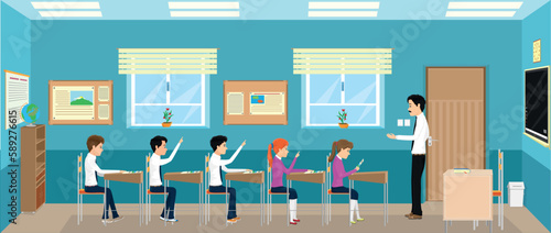 teacher lectures in class and students attend class