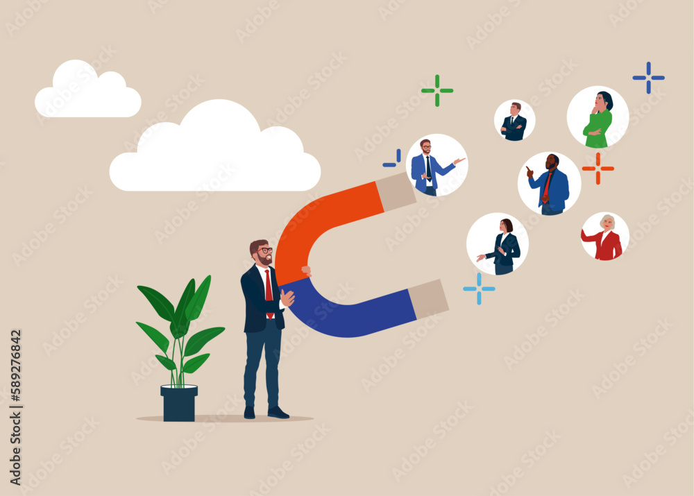 Obraz premium Retention clients with a magnet. Modern vector illustration in flat style