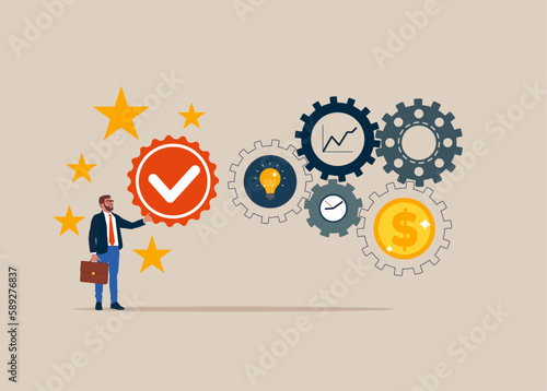 Quality Control and giving certified. Optimize cost and expense for better profit strategy. Modern vector illustration in flat style
