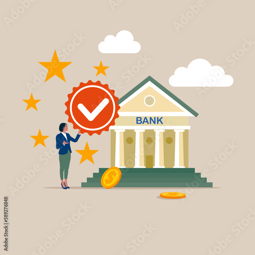 Best bank. Quality Control and giving certified. Modern vector illustration in flat style