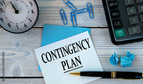 Tableau sur toile CONTINCENCY PLAN - words on a white sheet on the background of a calculator, ala
