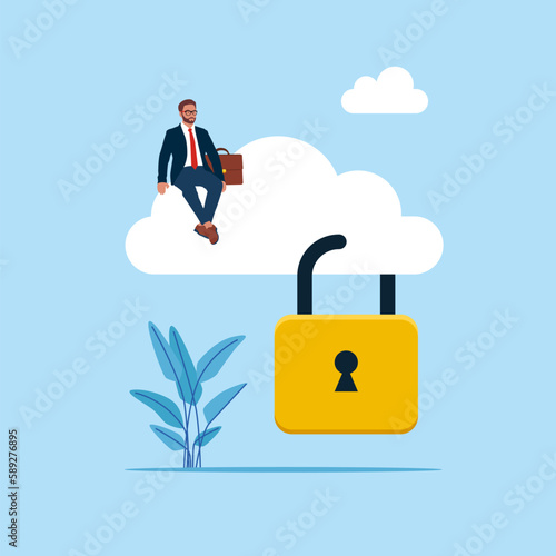 Cloud with Security Padlock. Modern vector illustration in flat style
