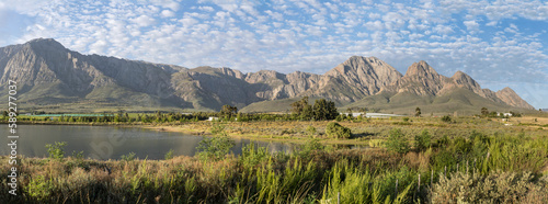 landscape with  mountain lake and Audensberg range in background, Brandwatch, Worcester, South Africa