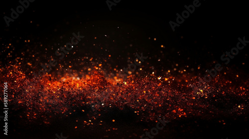 Black dark orange red brown shiny glitter abstract background with space. Twinkling glow stars effect. Fantastic. Like outer space, night sky, universe. Rusty, rough surface, grain. Generative AI.