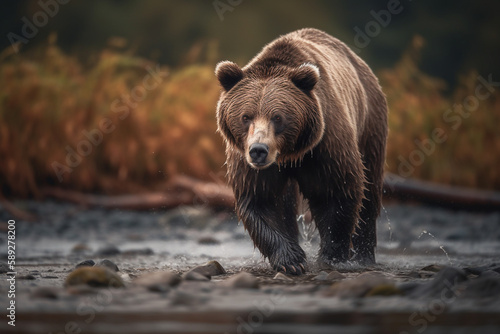 Grizzly bear in Alaska in forest. © Artofinnovation