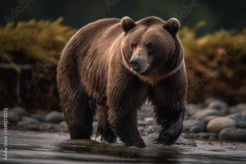 Grizzly bear in Alaska in forest. © Artofinnovation
