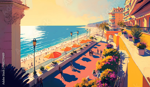 Obraz na płótnie Illustration of beautiful view of the city of Nice, France w salonie
