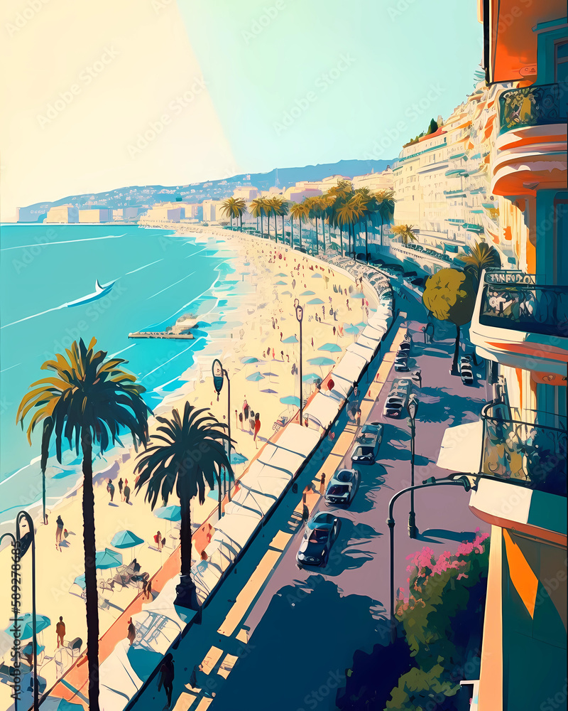 Illustration of beautiful view of the city of Nice, France