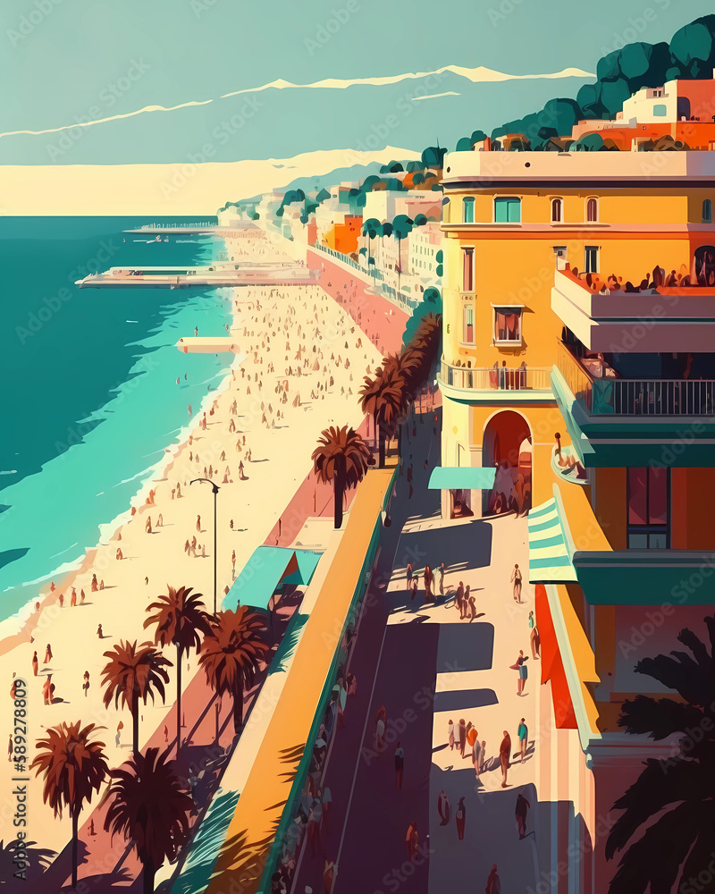 Illustration of beautiful view of the city of Nice, France