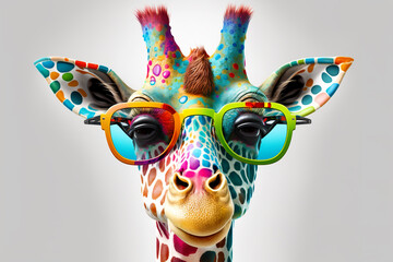 Wandcirkels Cartoons Vrolijke giraffe met zonnebril cartoon  © innluga