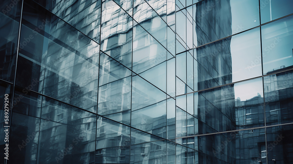 Obraz premium Modern glass wall commercial buildings exterior. Generative Ai
