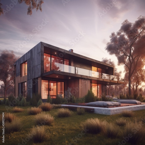 Modern house on the countryside, architectural photography