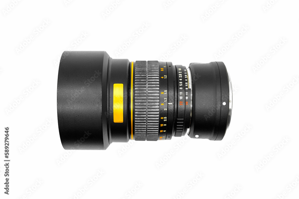 Portrait 85mm lens, for camera, isolated on white Portrait 85mm lens, for camera, isolated on white