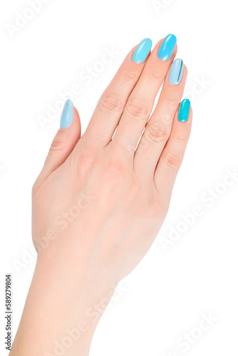 Obraz na płótnie Hand with blue nail polish. Isolated png with transparency w salonie