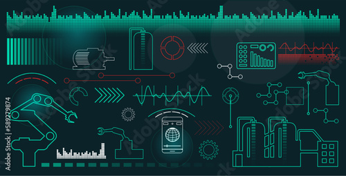 Technologie Hintergrund - Automation - Roboter - Energieverbrauch - Industrial AI - Virtuelle Überwachung der Energie und Produktion